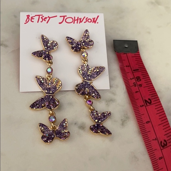 Betsey Johnson Butterfly Drop Earings Purple - Picture 3 of 3